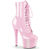 Pleaser SKY-1020 Baby Pink Pat 7 Inch (178mm) Heel, 2 3/4 Inch (70mm) Platform Lace-Up Front Ankle Boot, Inside Zip Closure